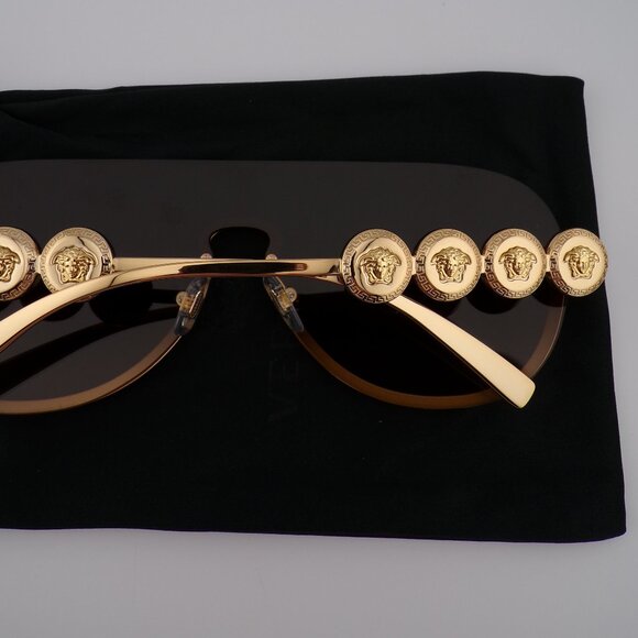 VERSACE Gold Gradient Semi Rimless Shield Shades, Medusa Logo Single Lens VE2215